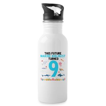 Marine Biology Birthday Party 9 Years Nine - Water bottle with straw - white - Right