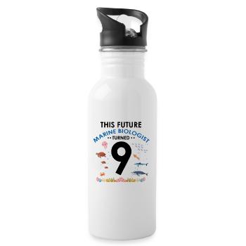 Meeresbiologie Geburtstagsparty 9 Jahre Neun - Trinkflasche mit integriertem Trinkhalm - Weiß - Rechts