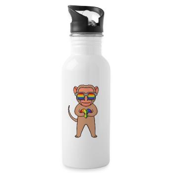 LGBT Animal Monkey Macaques Rainbow - Water bottle with straw - white - Right