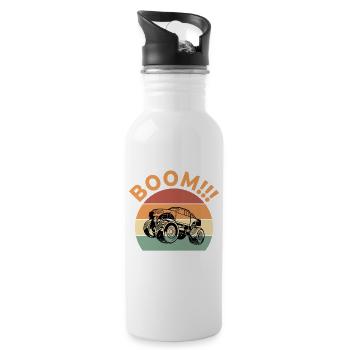 Boom I On 2 Kids Monster Truck Retro Birthday - Water bottle with straw - white - Right