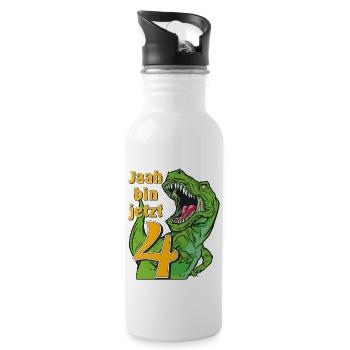 GEBURTSTAG Jaah bin jetzt 4 - Trinkflasche mit integriertem Trinkhalm - Weiß - Rechts