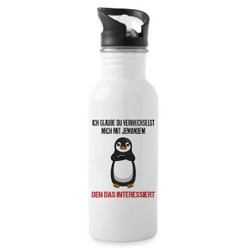 Pinguin Sarkastischer Spruch Lustiges Geschenk - Trinkflasche mit integriertem Trinkhalm - Weiß - Rechts