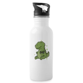 T-Rex Dino mit Hanteln macht Fitness - Trinkflasche mit integriertem Trinkhalm - Weiß - Rechts