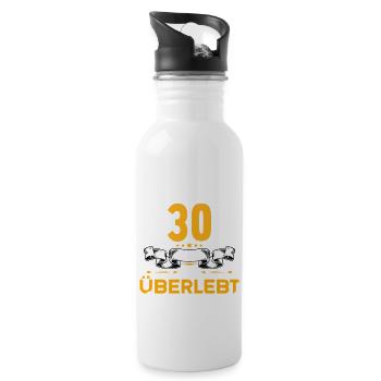 Ich habe 30 Jahre Ehe überlebt 30.Hochzeitstag - Trinkflasche mit integriertem Trinkhalm - Weiß - Rechts