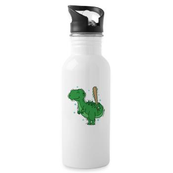 Dino beim Baseball Dinosaurier Reptil - Trinkflasche mit integriertem Trinkhalm - Weiß - Rechts