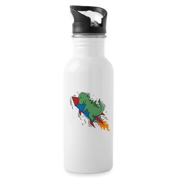 Dino auf einer Rakete Dinosaurier Reptil - Trinkflasche mit integriertem Trinkhalm - Weiß - Rechts