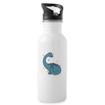 Dino is in love dinosaur reptile - Water bottle with straw - white - Right