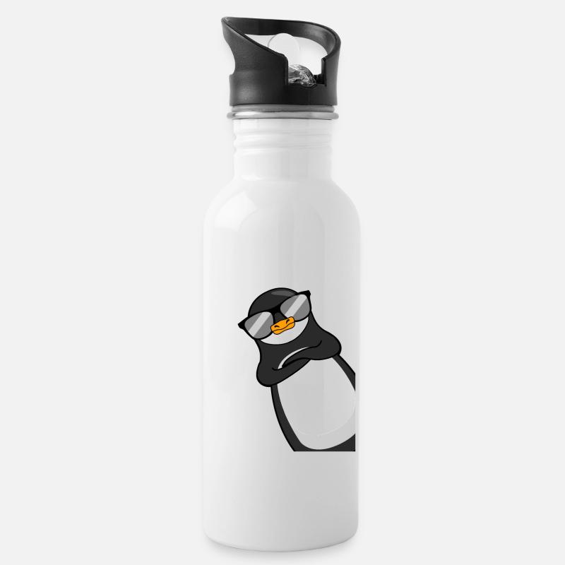 Lustiger Pinguin Mit Sonnenbrille Cooles Geschenk - Trinkflasche mit integriertem Trinkhalm - Weiß