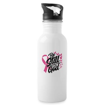 Sei still und wisse, dass ich Gott bin - rosa Band - Trinkflasche mit integriertem Trinkhalm - Weiß - Rechts