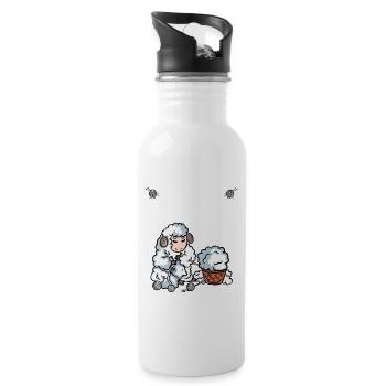 Komme was Wolle ich stricke das Stricker Geschenk - Trinkflasche mit integriertem Trinkhalm - Weiß - Rechts