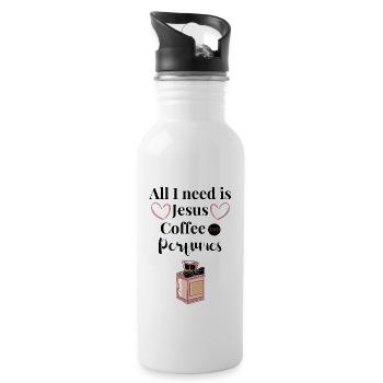 Ich brauche nur Jesus, Kaffee und Parfüm - Trinkflasche mit integriertem Trinkhalm - Weiß - Rechts