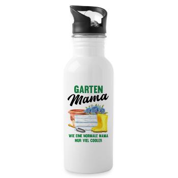 Garten Mama Lustiger Spruch Geschenk Damen - Trinkflasche mit integriertem Trinkhalm - Weiß - Rechts