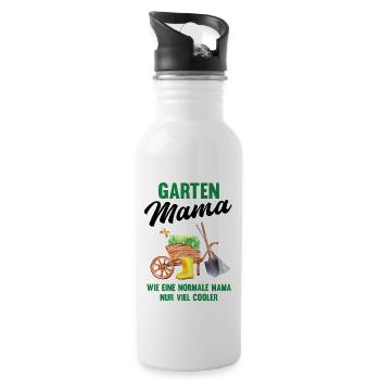 Garten Mama Lustiger Spruch Geschenk Damen - Trinkflasche mit integriertem Trinkhalm - Weiß - Rechts