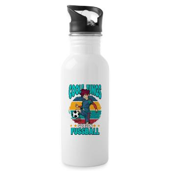 Coole Jungs spielen Fußball Spruch - Trinkflasche mit integriertem Trinkhalm - Weiß - Rechts