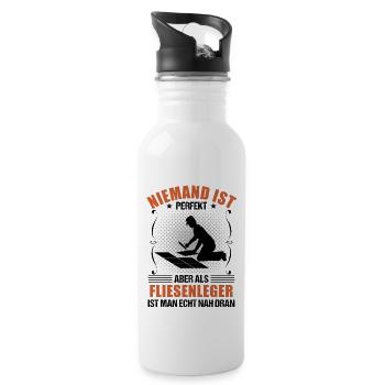 Fliesenleger Lustiger Spruch Handwerker Geschenk - Trinkflasche mit integriertem Trinkhalm - Weiß - Rechts