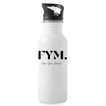 Free your mind, Motivationsspruch - Trinkflasche mit integriertem Trinkhalm - Weiß - Rechts