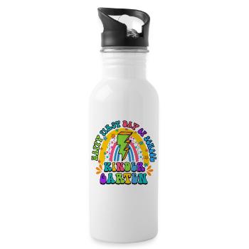 Happy First Day of School Kindergarten - Water bottle with straw - white - Right