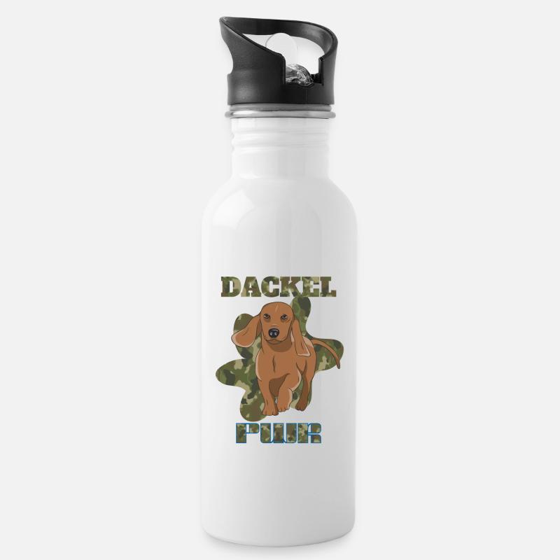 Dackel - Trinkflasche mit integriertem Trinkhalm - Weiß
