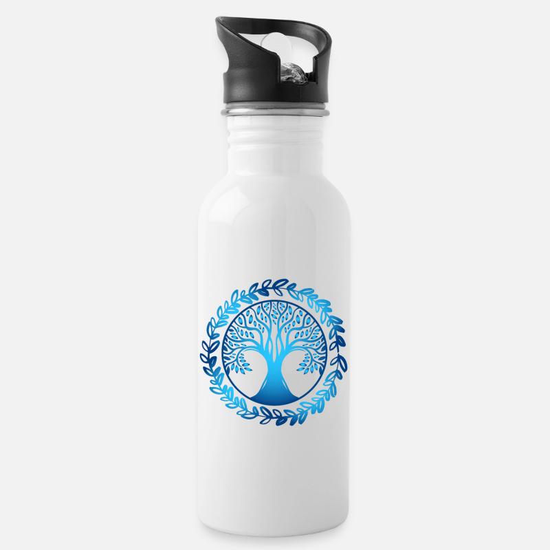 Tree - Water bottle with straw - white