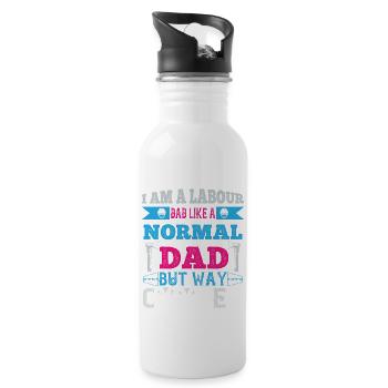 Im a labour bad like a normal dad but way cooler - Water bottle with straw - white - Right
