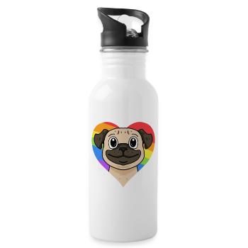 LGBT Hund Mops Regenbogen - Trinkflasche mit integriertem Trinkhalm - Weiß - Rechts