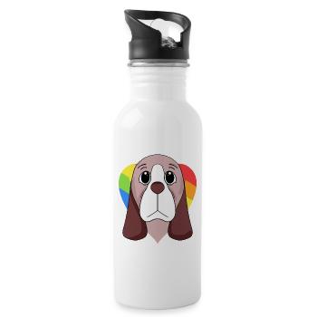 Basset Hound Dog - Water bottle with straw - white - Right