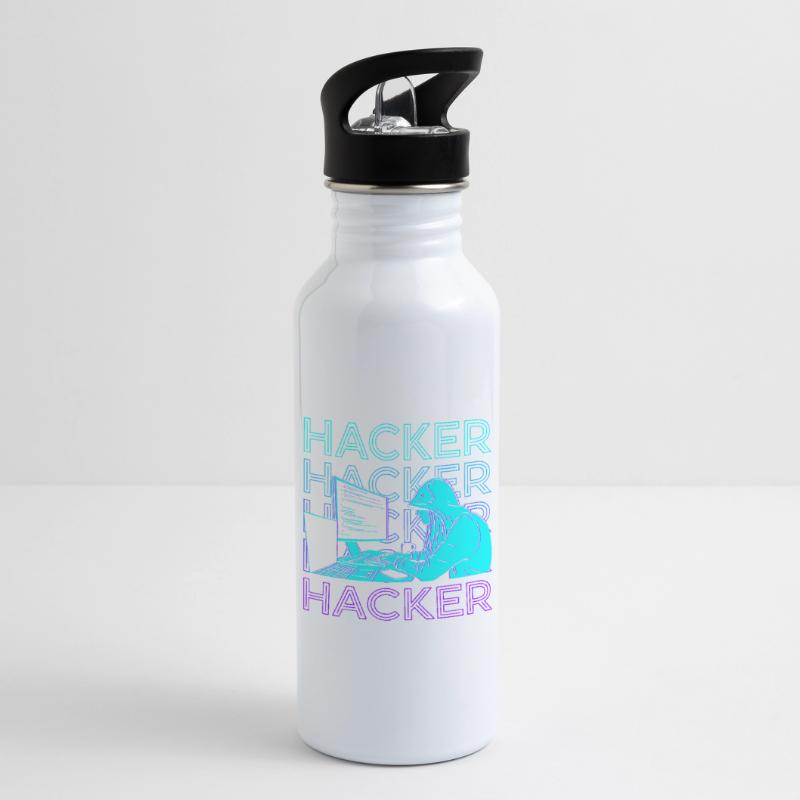 Hacker Hacking Hack Coding Programmierung Retro Trinkflasche mit integriertem Trinkhalm