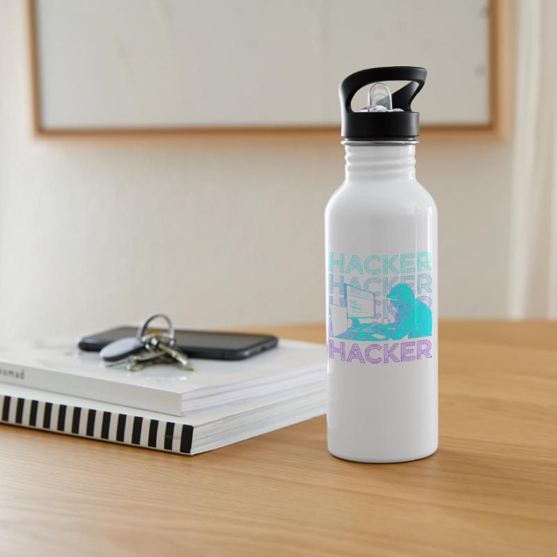 Hacker Hacking Hack Coding Programmierung Retro Trinkflasche mit integriertem Trinkhalm