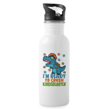 Kindergarten Education Kids Dinosaur Lover T-Rex - Water bottle with straw - white - Right