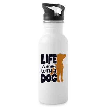 Life is Better with a Dog Dog Daddy Dog Mom - Water bottle with straw - white - Right