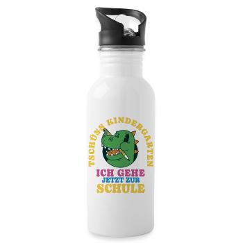 Einschulung Drache Tschüss Kindergarten - Trinkflasche mit integriertem Trinkhalm - Weiß - Rechts