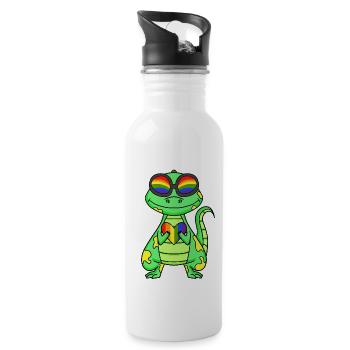 LGBT Animal Dinosaur Rainbow Heart - Water bottle with straw - white - Right