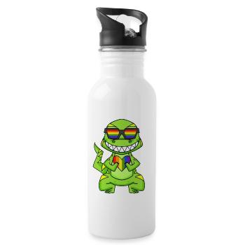 LGBT Animal Dinosaur Rainbow Heart - Water bottle with straw - white - Right