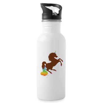 Einhorn Regenbogen - Trinkflasche mit integriertem Trinkhalm - Weiß - Rechts