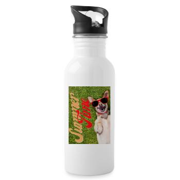 Summer Time Funny Dog Design - Water bottle with straw - white - Right
