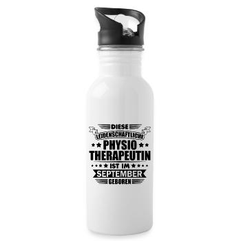 diese Physiotherapeutin ist im September geboren - Trinkflasche mit integriertem Trinkhalm - Weiß - Rechts