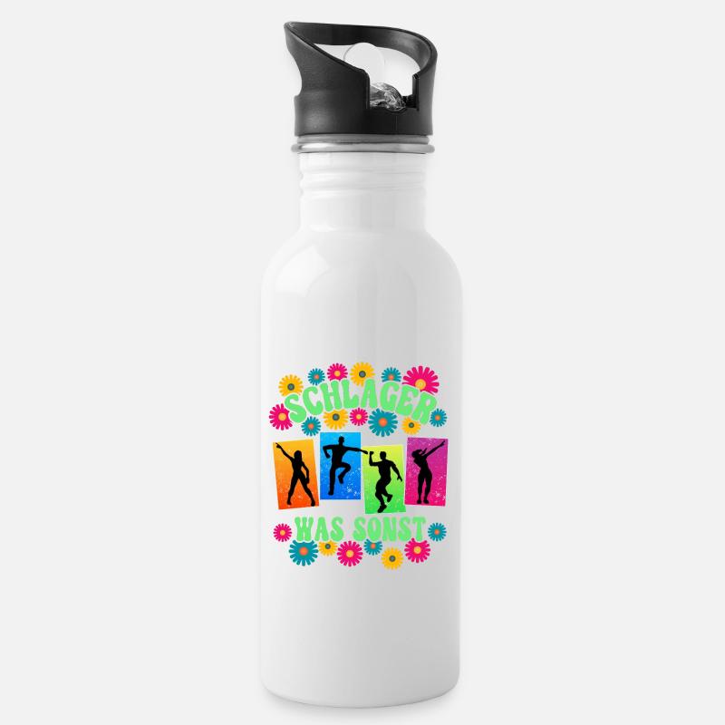 Schlagerparty Schlager - Trinkflasche mit integriertem Trinkhalm - Weiß