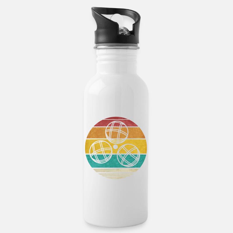 Vintage Boccia Kugel Retro Design 80s Boule Spiel - Trinkflasche mit integriertem Trinkhalm - Weiß