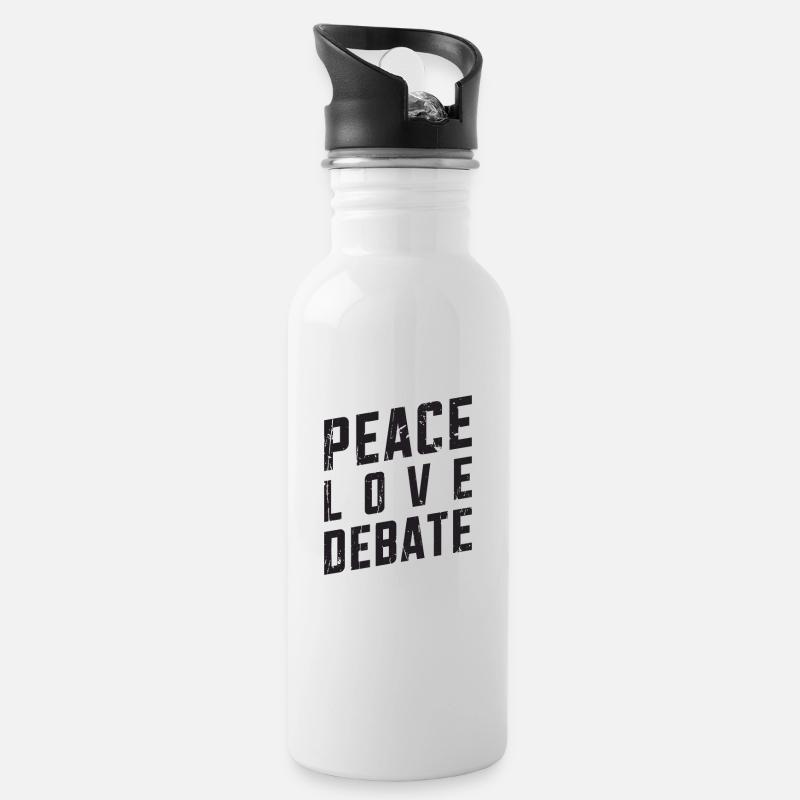 Peace Love Debate - Moral - Trinkflasche mit integriertem Trinkhalm - Weiß