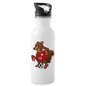 Schweizer Wolf - Trinkflasche mit integriertem Trinkhalm - Weiß - Rechts