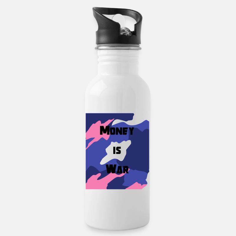 Money is War - Trinkflasche mit integriertem Trinkhalm - Weiß