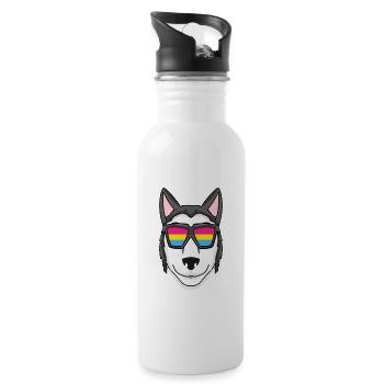 Pansexual Siberian Husky Dog - Chien avec lunettes - Gourde avec paille intégrée - blanc - Droite