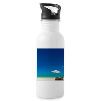 Vacances d’été sur la plage de sable à côté de l’océan - Gourde avec paille intégrée - blanc - Droite