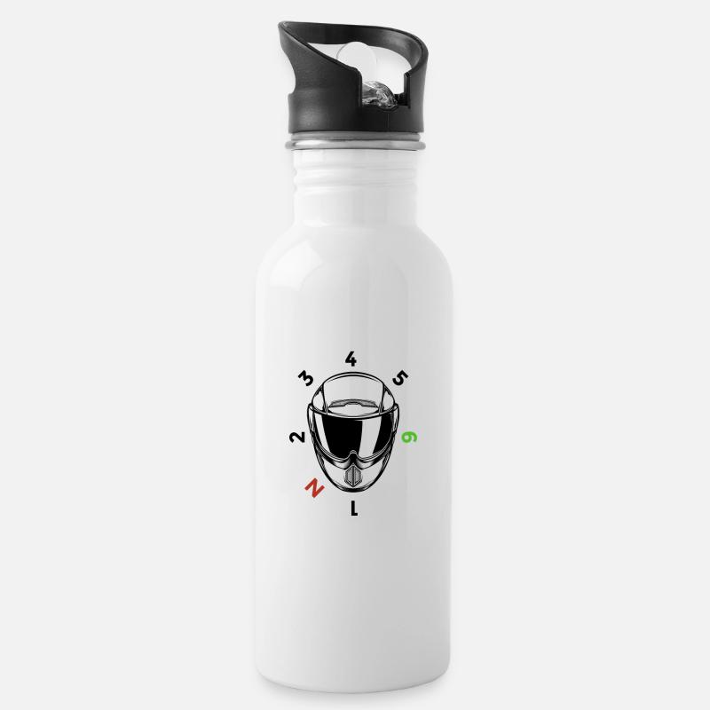 Motorradfahrer Geschenk Motorrad Motorradhelm - Trinkflasche mit integriertem Trinkhalm - Weiß