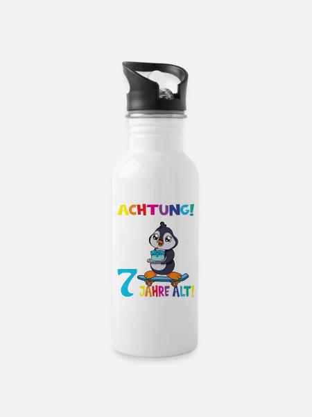 Kindergeburtstag Ich Bin Jetzt 7 Jahre - Trinkflasche mit integriertem Trinkhalm - Weiß