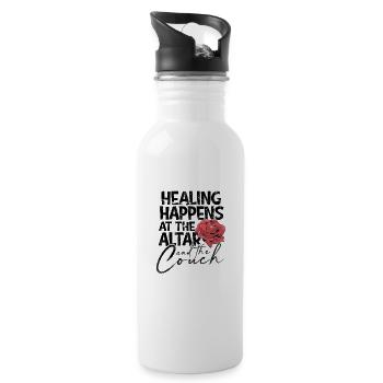 Heilung geschieht am Altar und auf der Couch - - Trinkflasche mit integriertem Trinkhalm - Weiß - Rechts