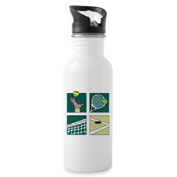 Tennisspieler Geschenk Comic Tennis Turnier Pokal - Trinkflasche mit integriertem Trinkhalm - Weiß - Rechts