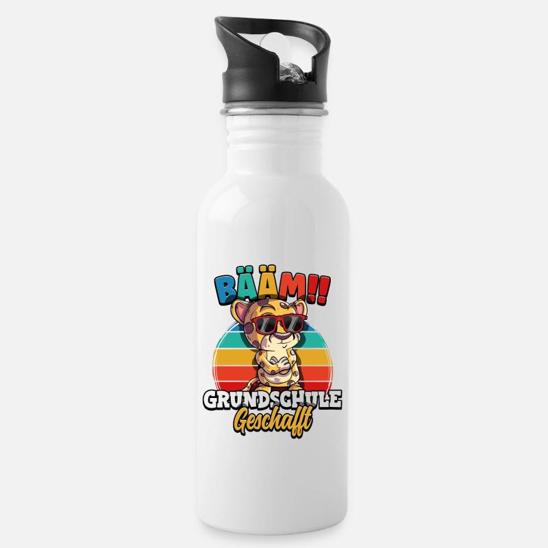 Bääm Grundschule Geschafft - Trinkflasche mit integriertem Trinkhalm - Weiß