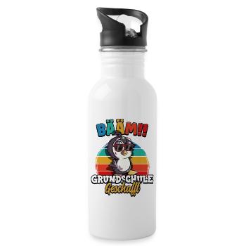 Bääm Grundschule Geschafft - Trinkflasche mit integriertem Trinkhalm - Weiß - Rechts