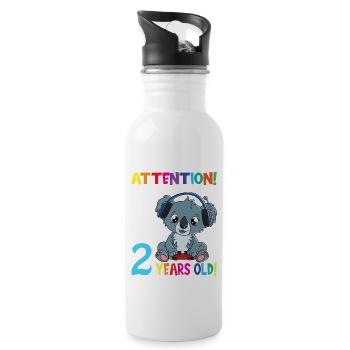 Gaming Koala Attention I Am Now 2 Years Old - Water bottle with straw - white - Right